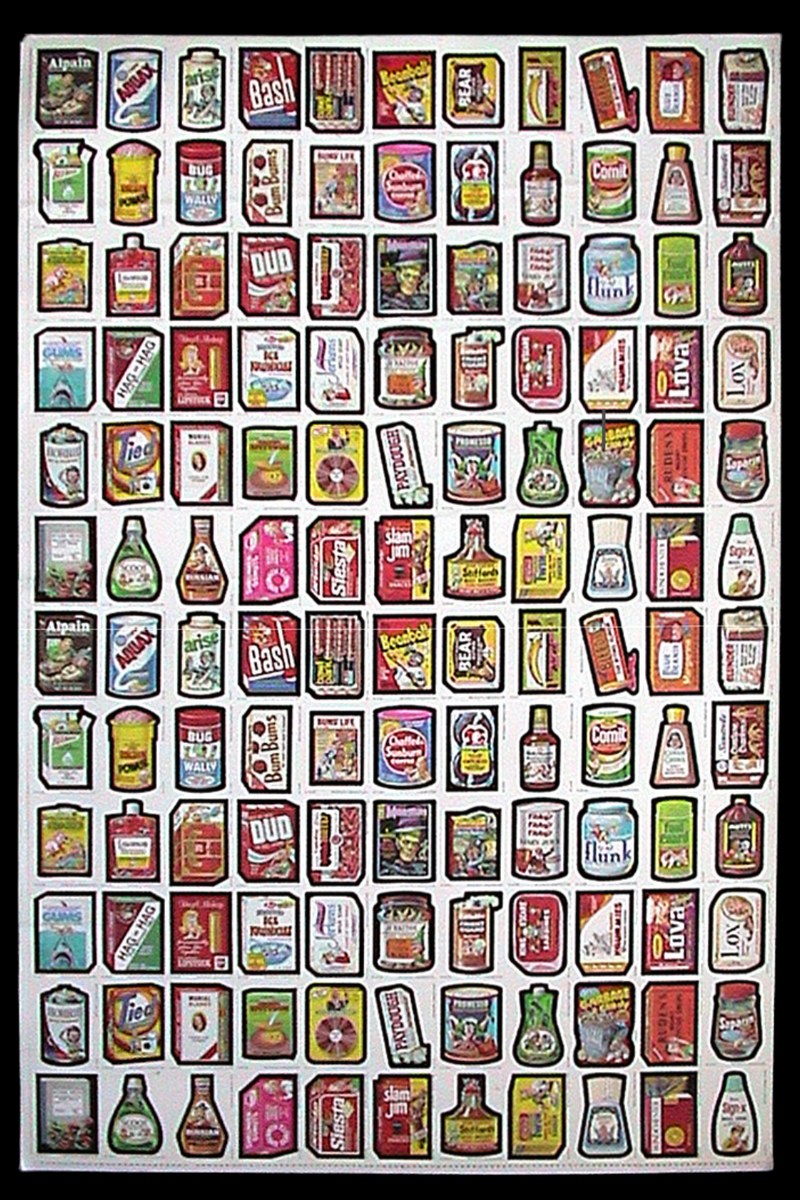 1988 OPC Wacky Packages uncut sheet showing all 66 stickers arranged in a grid, with the full set repeating twice for a total of 132 stickers