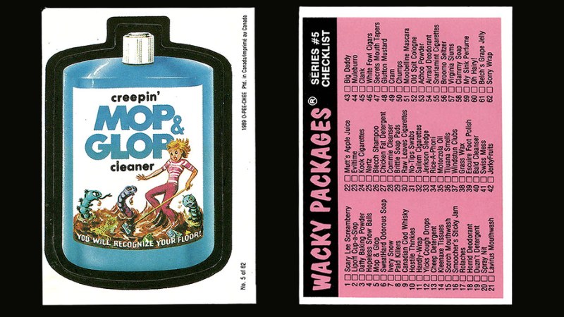 1989 OPC Creepin' Mop & Glop Cleaner sticker with the puzzle back, part of the Wormy Packages puzzle