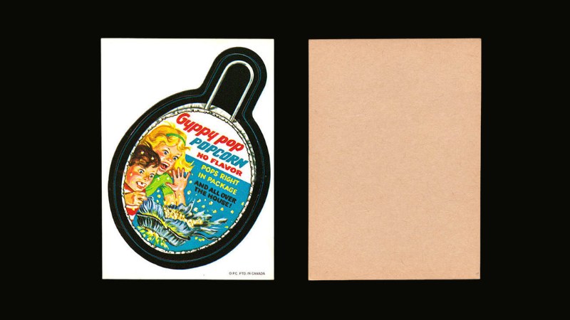 1973 OPC 2nd Series Gyppy Pop Popcorn sticker showing front with "O.P.C. PTD. IN CANADA" copyright and tan back